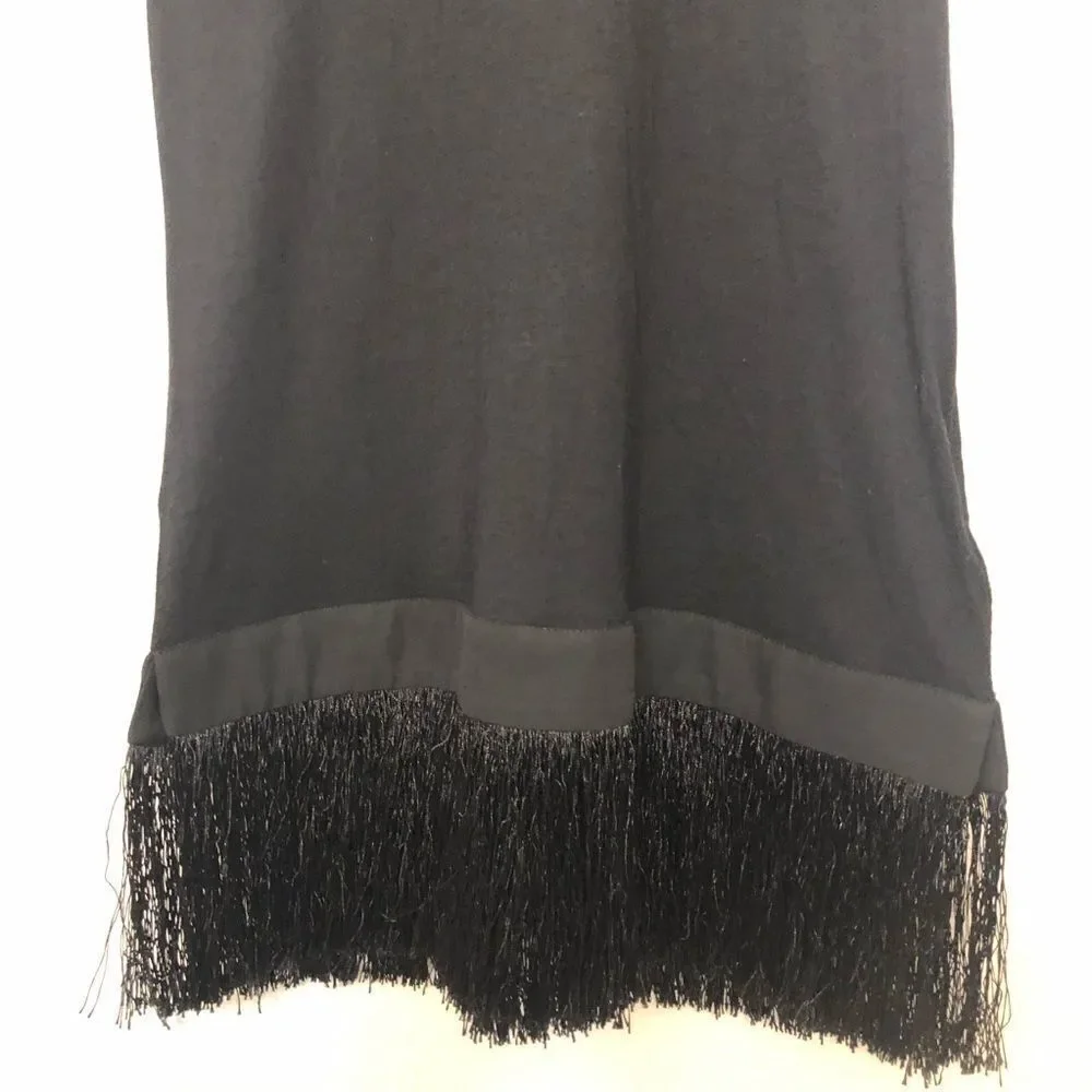 J.Crew Black Fringe Hem Sleeveless Blouse Women’s XS Sheer Yoke Modal Blend